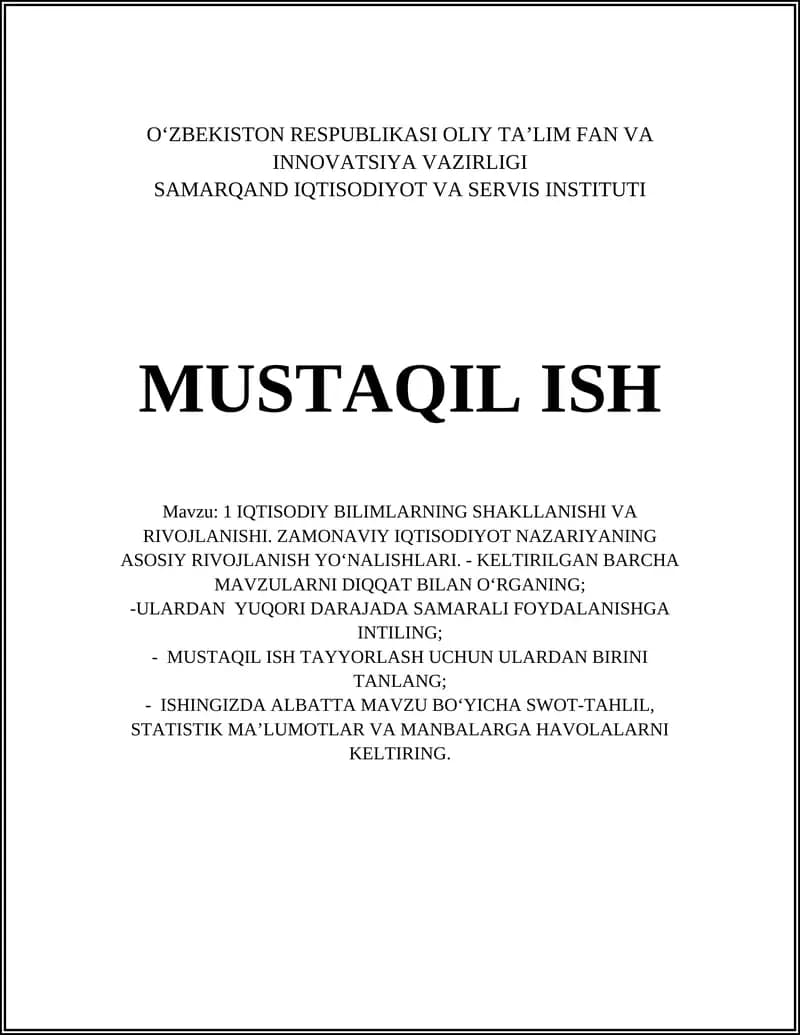 IQTISODIY BILIMLARNING SHAKLLANISHI VA RIVOJLANISHI