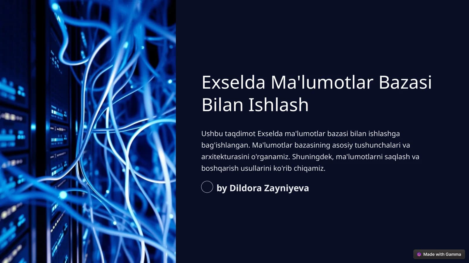Exselda Ma'lumotlar Bazasi Bilan Ishlash
