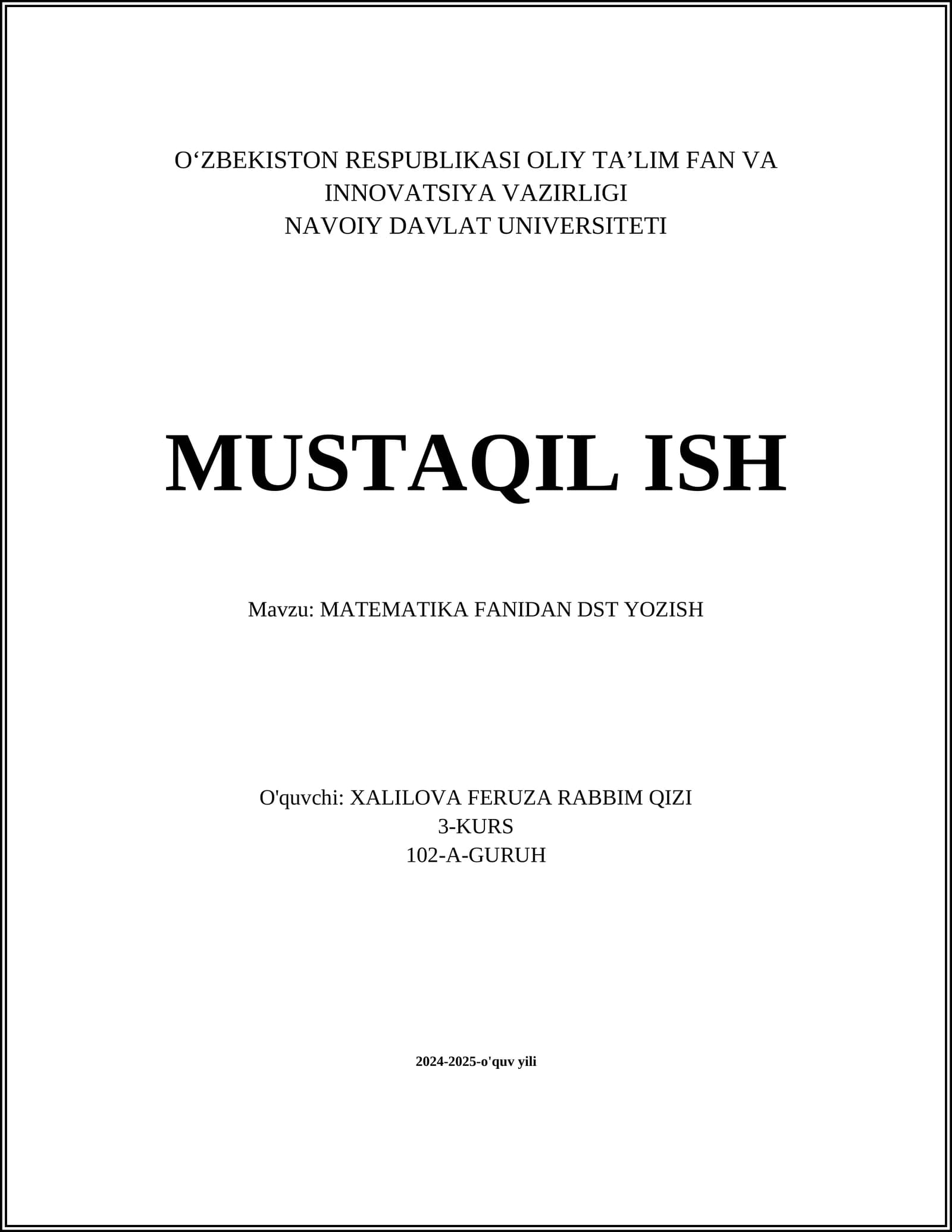 MATEMATIKA FANIDAN DST YOZISH