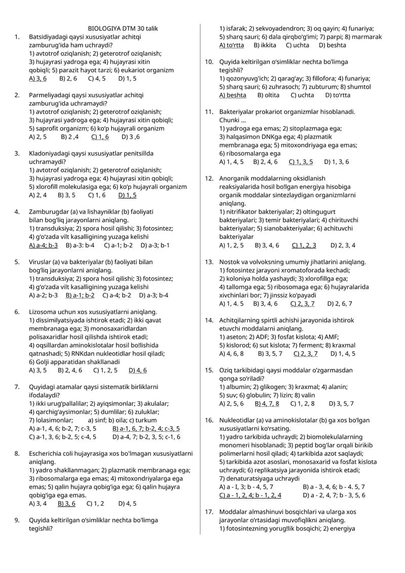BIOLOGIYA DTM 30 talik
