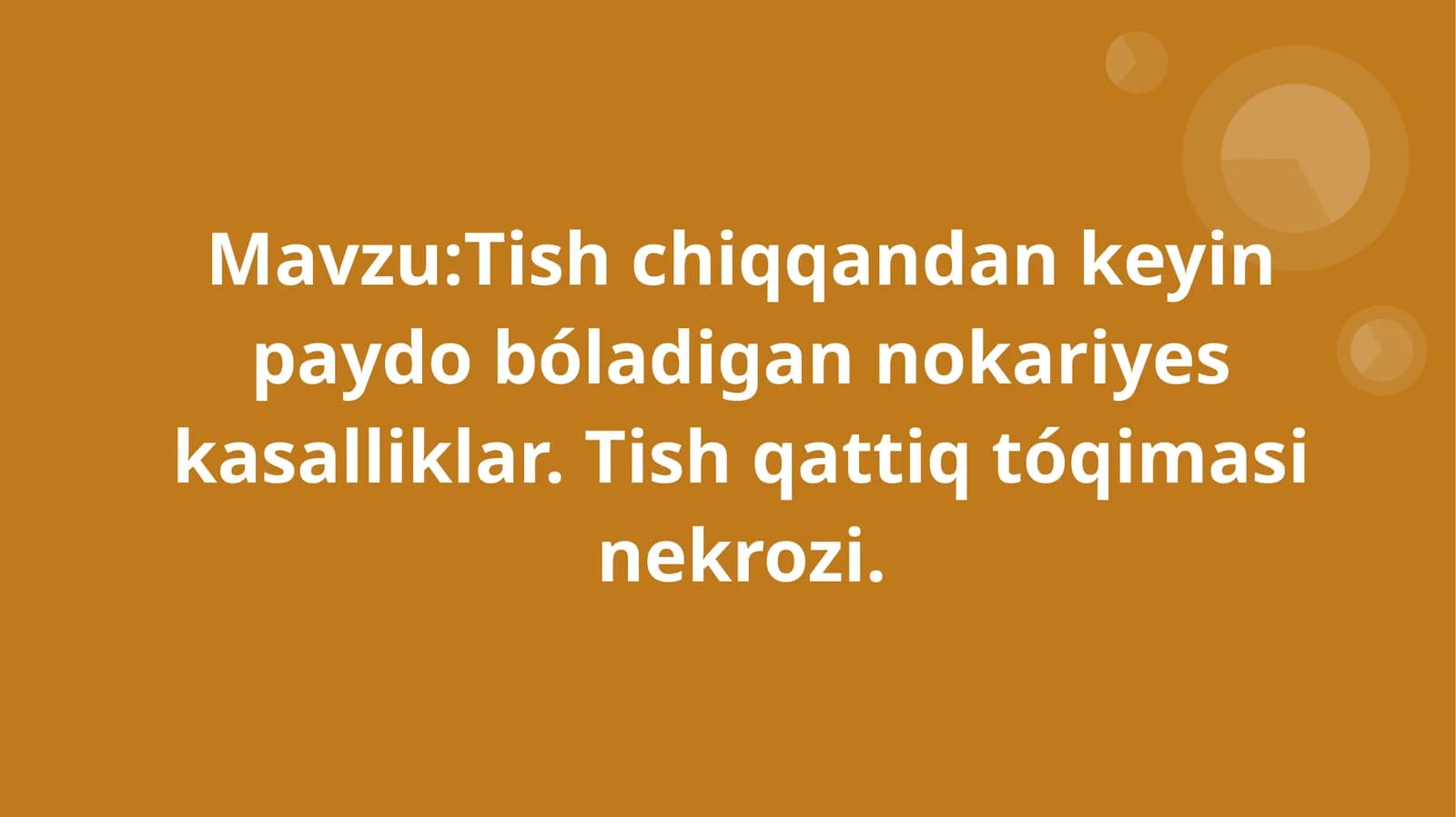 Tish chiqqandan keyin paydo bóladigan nokariyes kasalliklar. Tish qattiq tóqimasi nekrozi