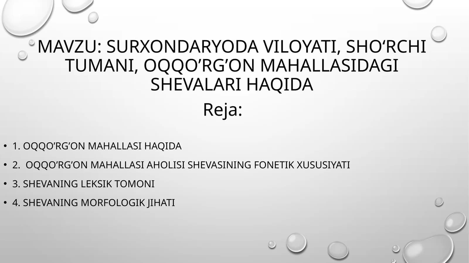 Surxondaryoda viloyati, Sho‘rchi tumani, Oqqo’rg’on mahallasidagi shevalari haqida