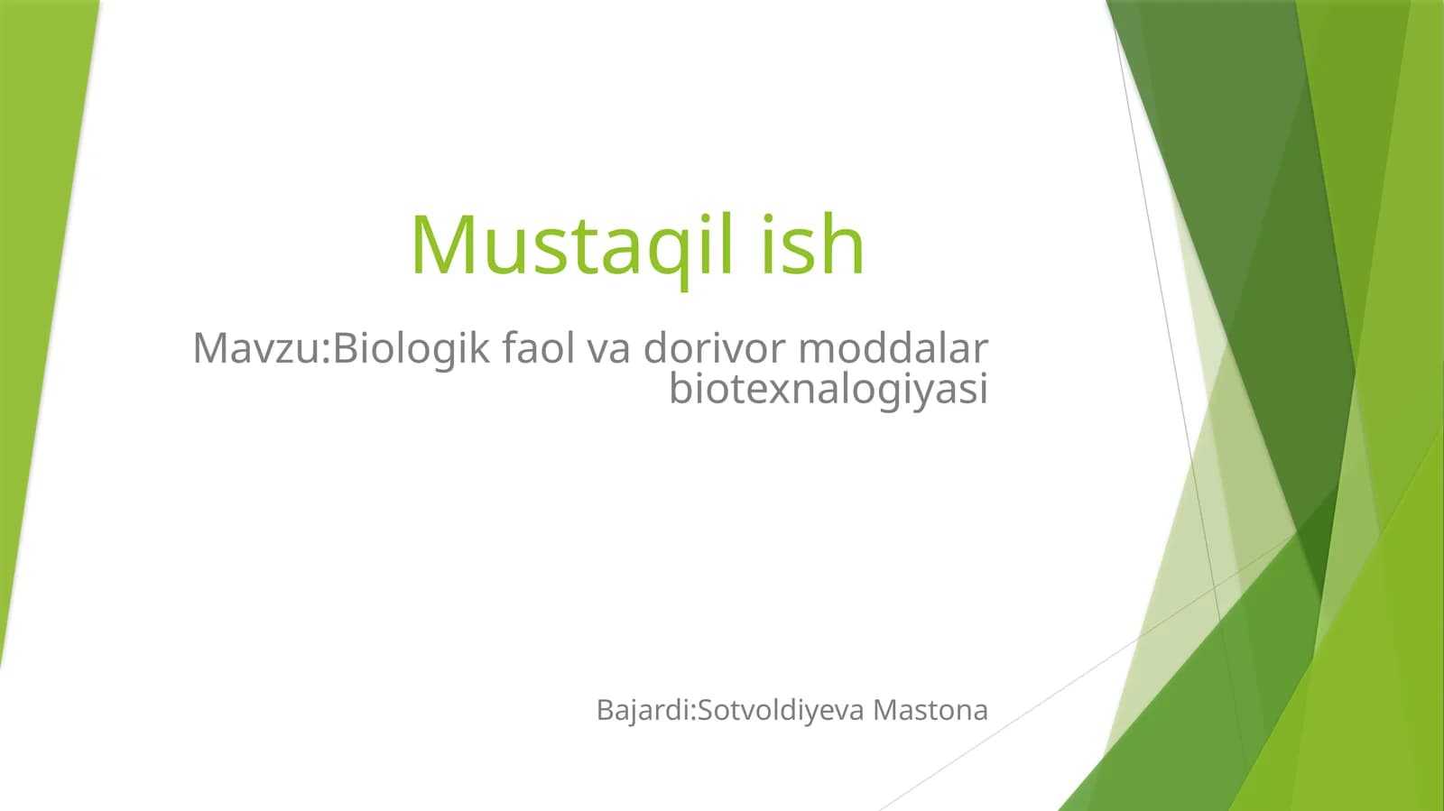 Biologik faol vadorlari vormodlari biotexnologiyasi