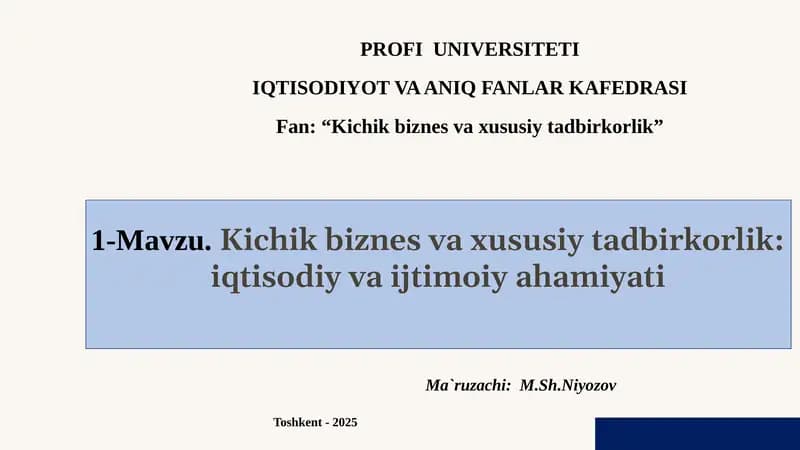 Kichikbiznesvaxususiytadbirkorlik: iqtisodiyvaijtimoiyahamiyati