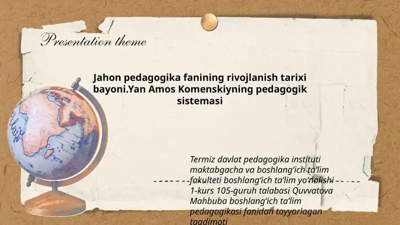 Jahon pedagogika fanining rivojlanish tarixi bayoni