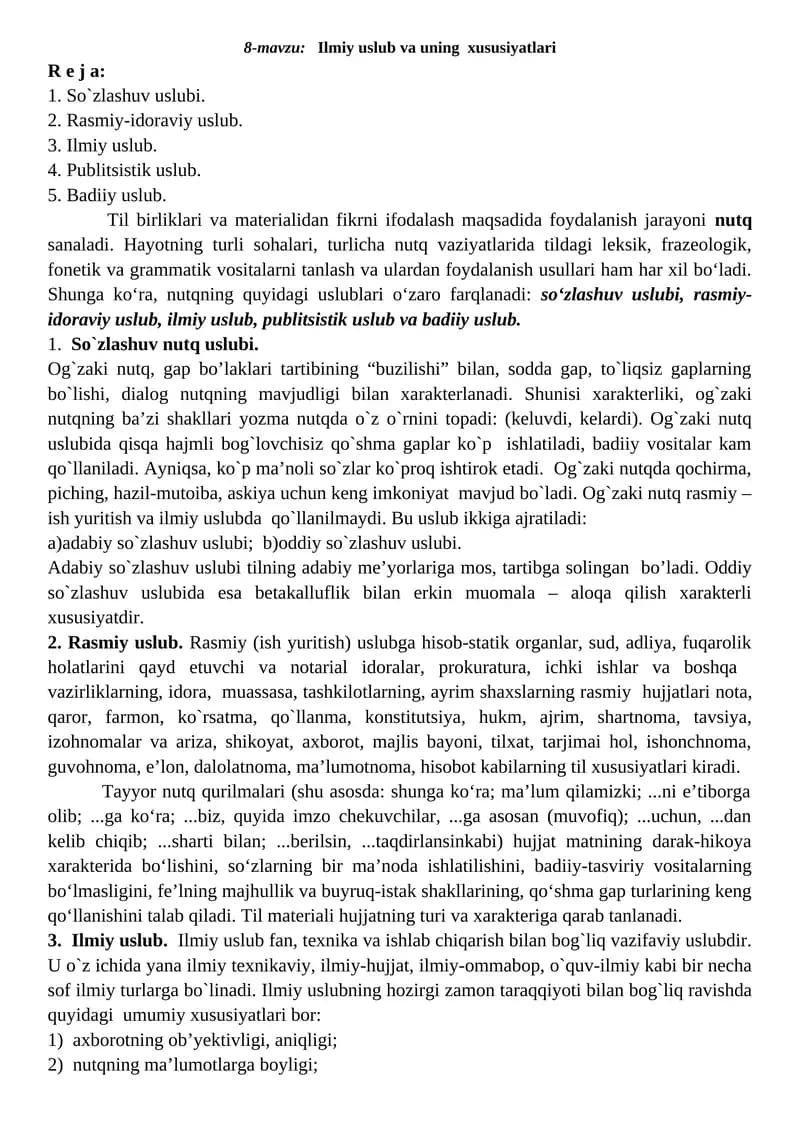Ilmiy uslub va uning xususiyatlari
