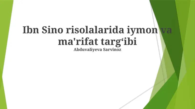 Ibn Sino risolalarida iymon va ma'rifat targ‘ibi