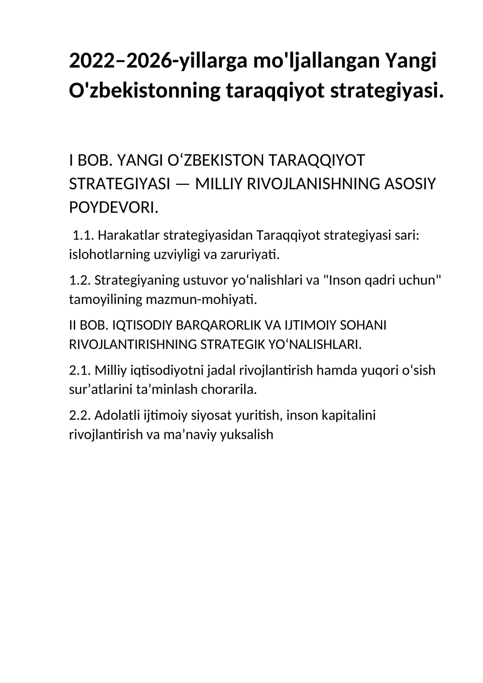 Yangi O'zbekiston Taraqqiyot Strategiyasi