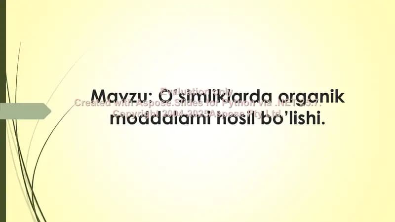 O'simliklarda organik moddalarni hosil bo'lishi