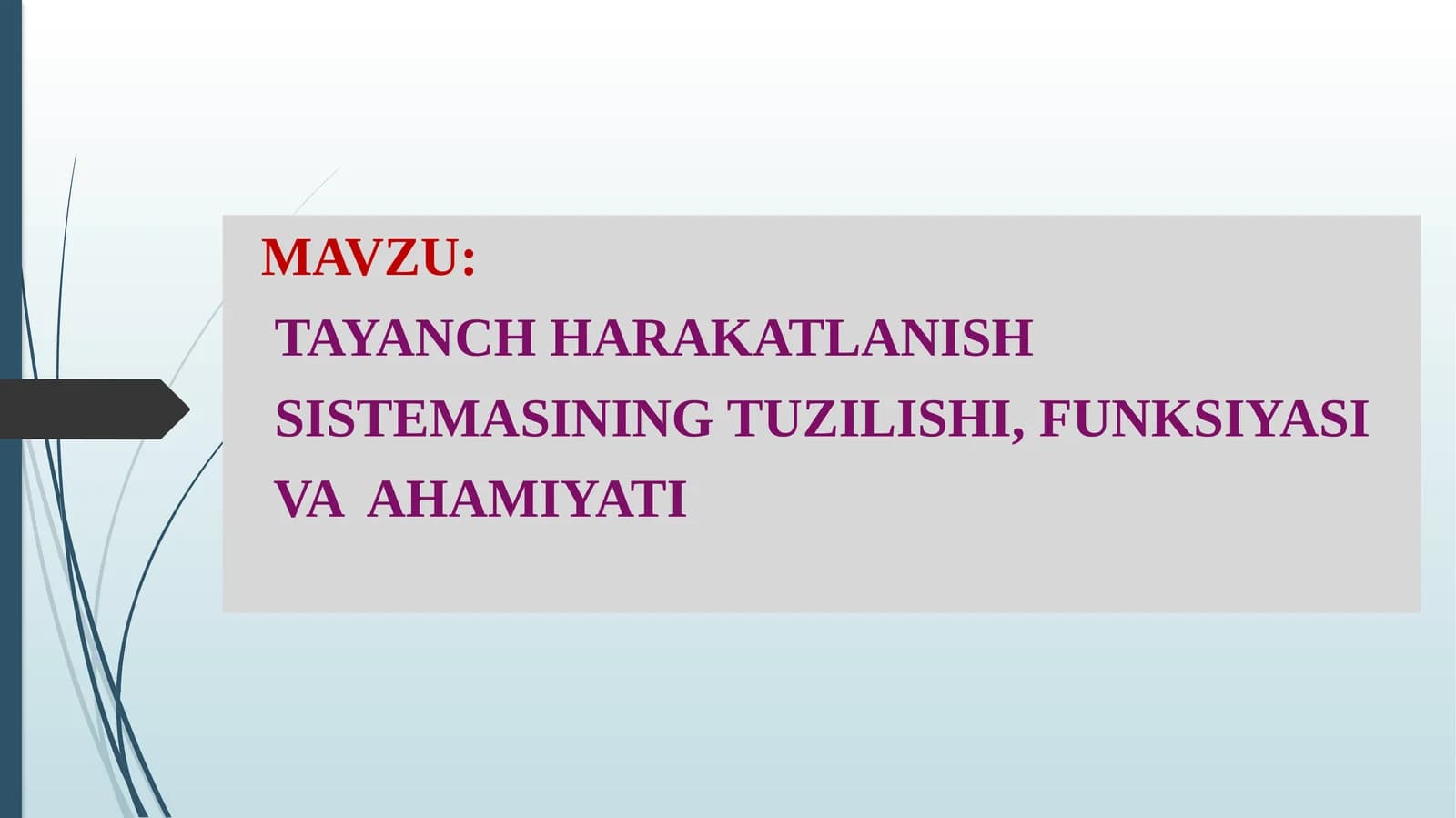 TAYANCH HARAKATLANISH SISTEMASINING TUZILISHI, FUNKSIYASI VA AHAMIYATI