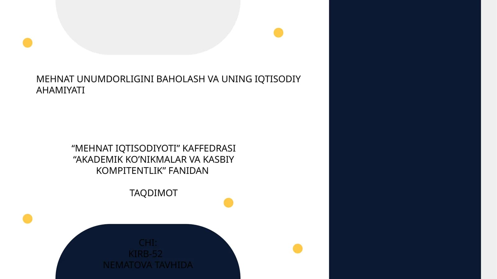 MEHNAT UNUMDORLIGINI BAHOLASH VA UNING IQTISODIY AHAMIYATI
