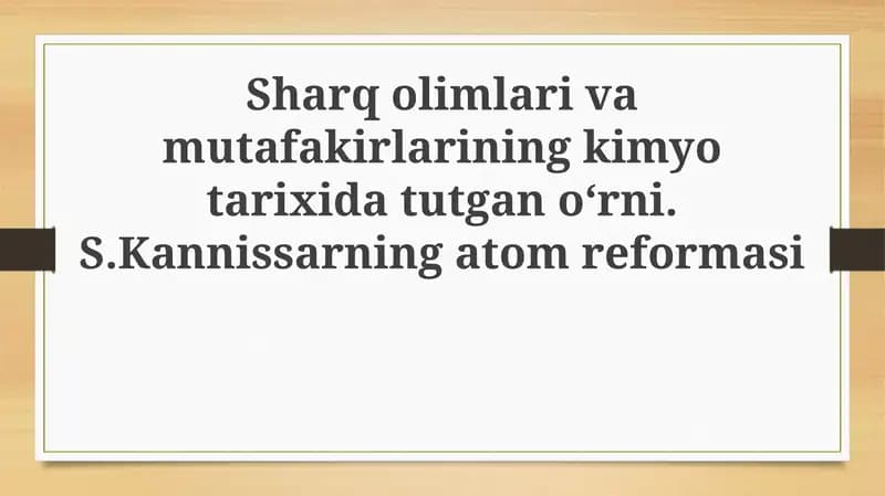Sharq olimlarining kimyo faniga qo'shgan hissasi