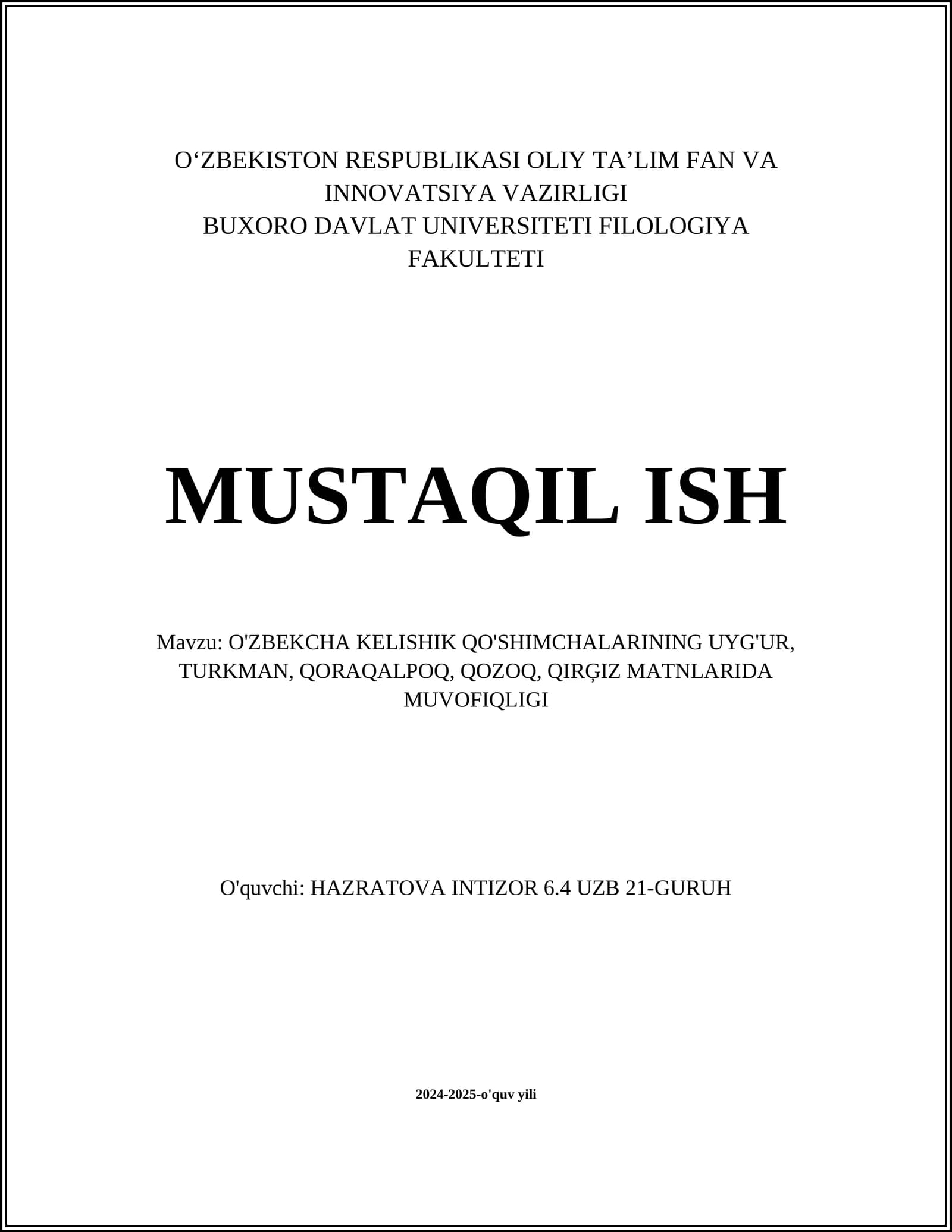 O'ZBEKCHA KELISHIK QO'SHIMCHALARINING UYG'UR, TURKMAN, QORAQALPOQ, QOZOQ, QIRĢIZ MATNLARIDA MUVOFIQLIGI
