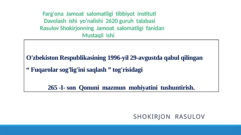 Fuqarolarning Sog'lig'ini Saqlash