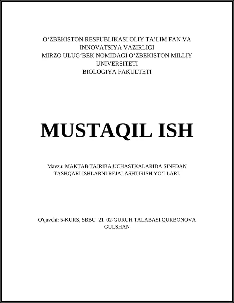 MAKTAB TAJRIBA UCHASTKALARIDA SINFDAN TASHQARI ISHLARNI REJALASHTIRISH YOʻLLARI.