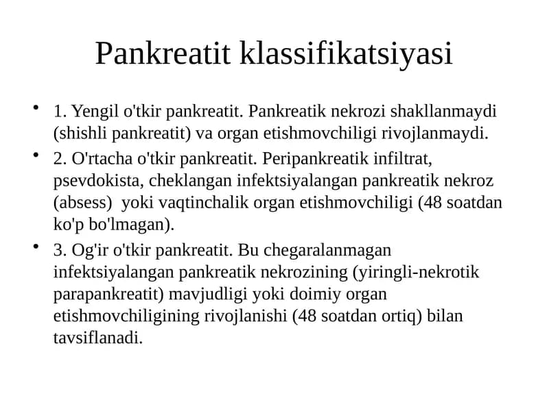 Pankreatit klassifikatsiyasi