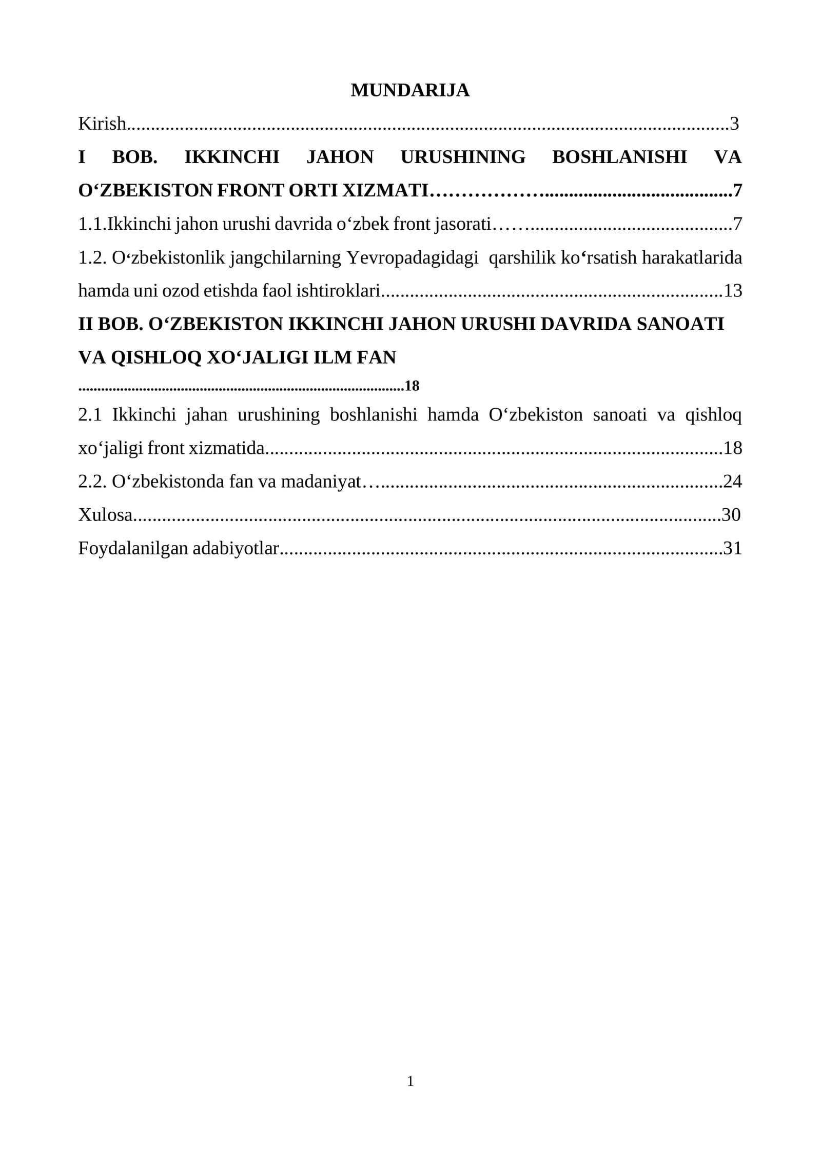 IKKINCHI JAHON URUSHINING BOSHLANISHI VA OʻZBEKISTON FRONT ORTI XIZMATI