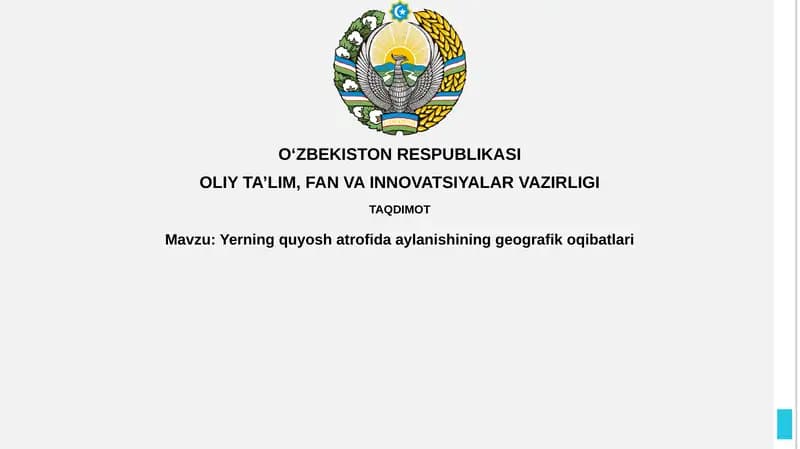 Yerning quyosh atrofida aylanishining geografik oqibatlari