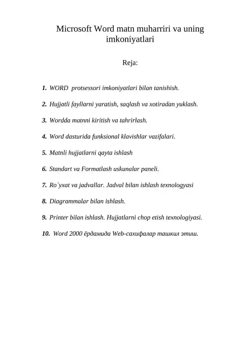 Microsoft Word matn muharriri va uning imkoniyatlari