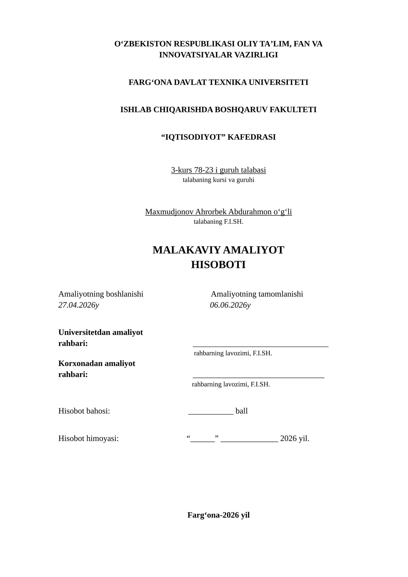 MALAKAVIY AMALIYOT HISOBOTI. Maishiy texnika savdosi bilan shugullanuvchi mchj boyicha. 40 list