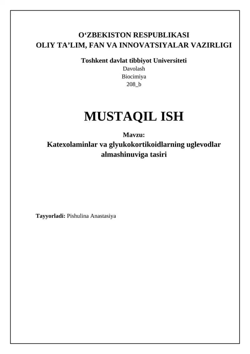 Katexolaminlar va glyukokortikoidlarning uglevod metabolizmiga ta'siri: Umumiy ko'rinish
