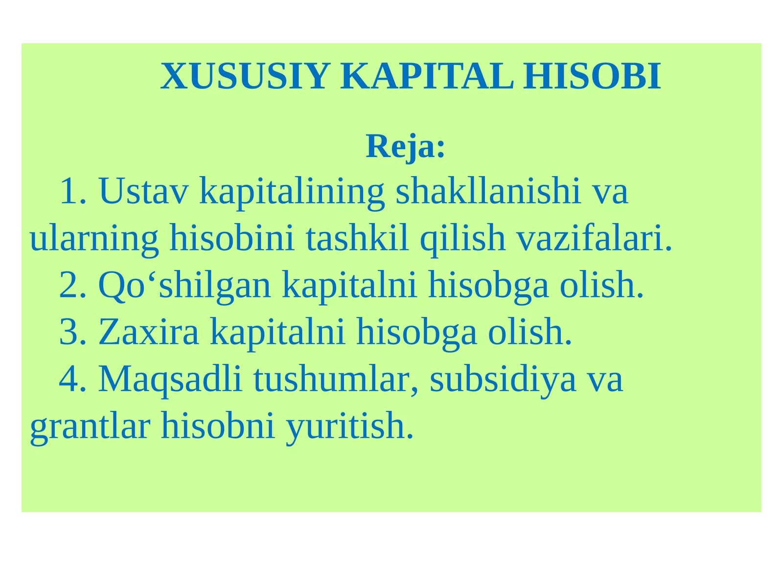 xususiy kapital hisobi