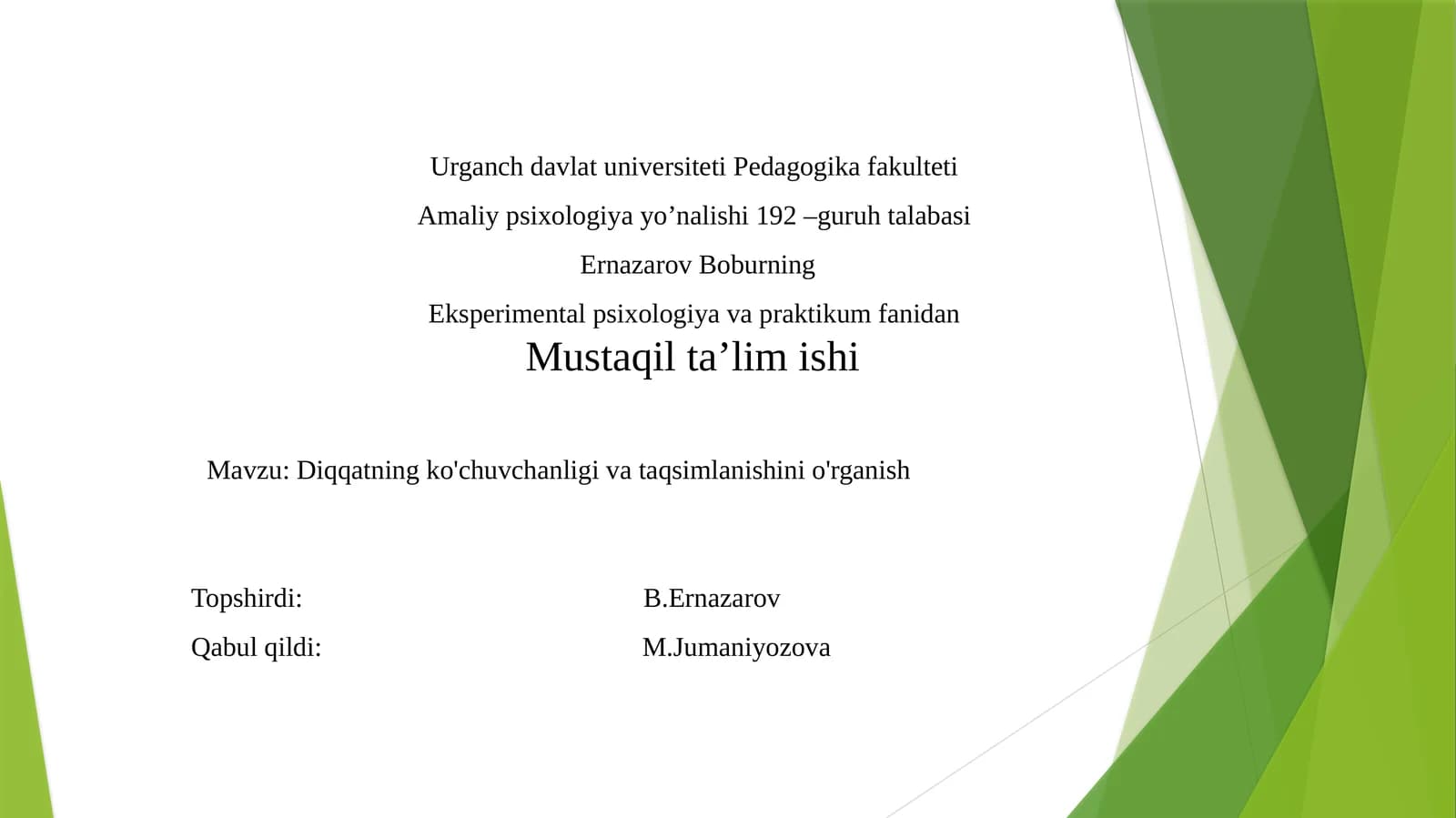 Urganch Davlat Universiteti Pedagogika Fakulteti Amaliy psixologiya yo’nalishi