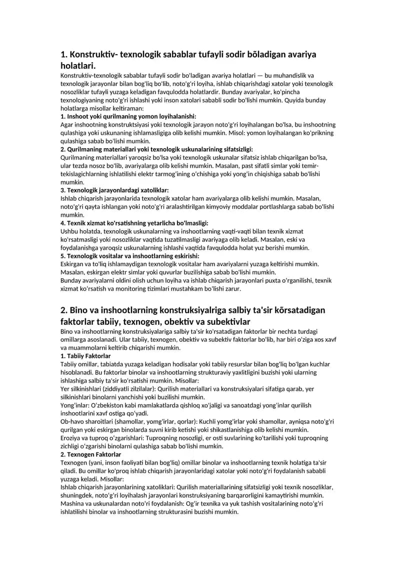 Konstruktiv-texnologik sabablar tufayli sodir bõladigan avariya holatlari