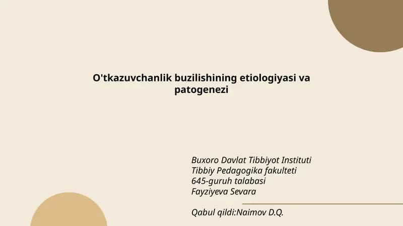 O'tkazuvchanlik buzilishining etiologiyasi va patogenezi