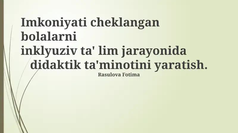 Imkoniyati Cheklangan Bolalar Uchun Moslashtirilgan Didaktik Materiallar
