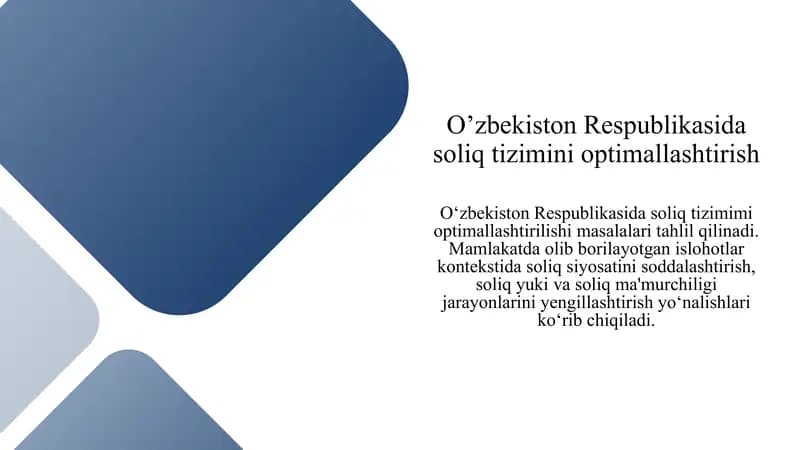 O’zbekiston Respublikasida soliq tizimini optimallashtirish