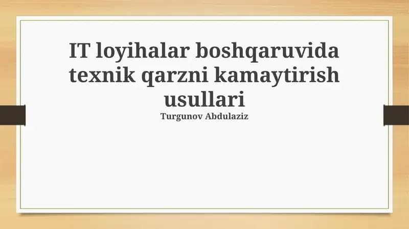 Texnik Qarzni Kamaytirish Usullari