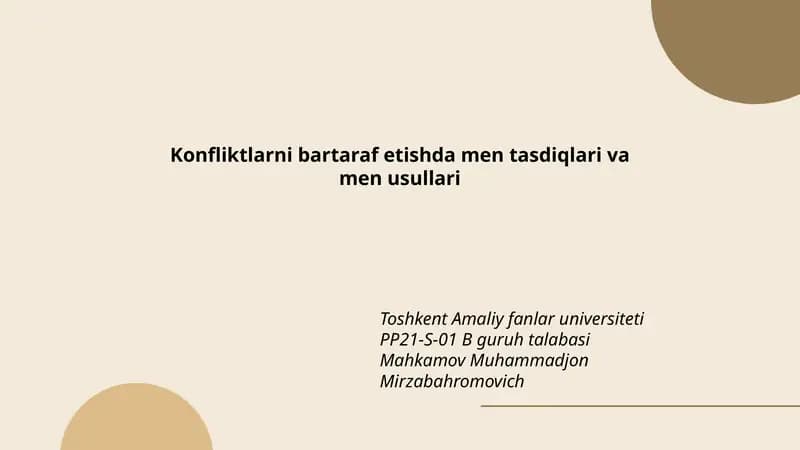Konfliktlarni bartaraf etishda men tasdiqlari va men usullari