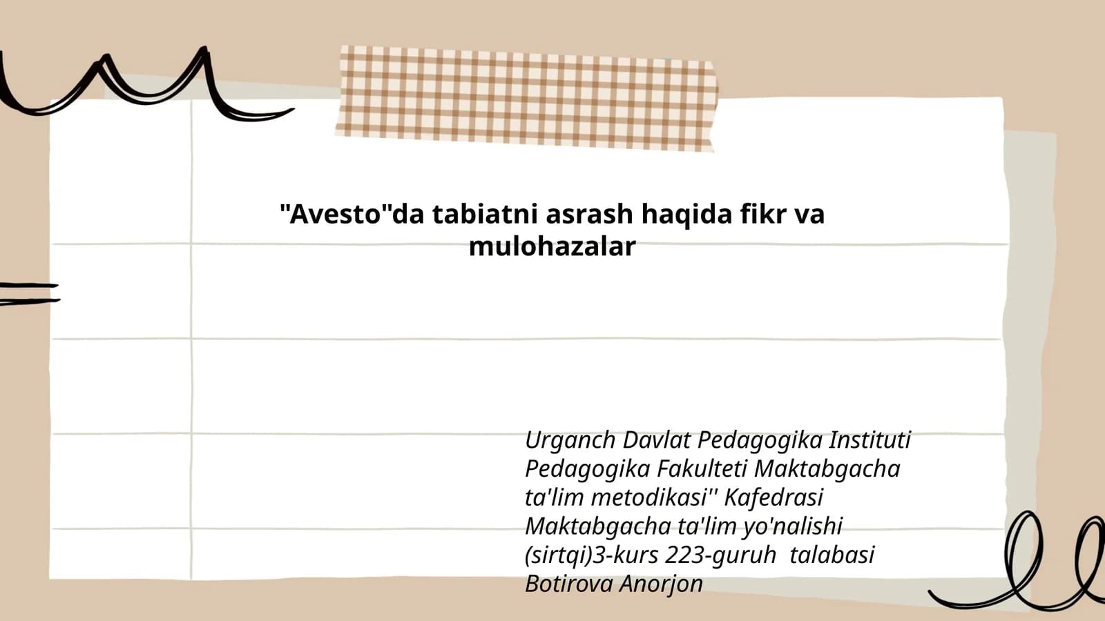 "Avesto"da tabiatni asrash haqida fikr va mulohazalar