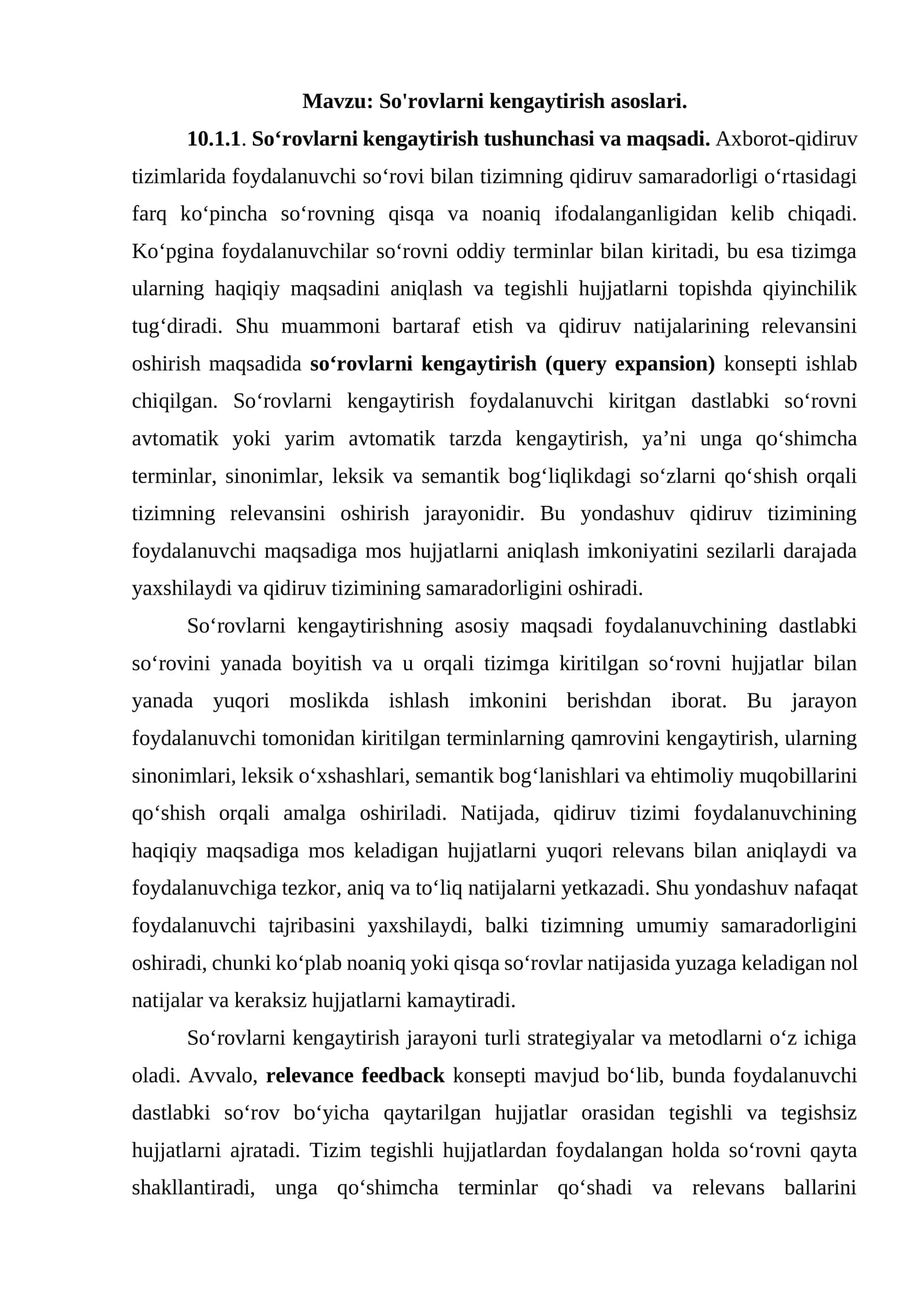 So'rovlarni kengaytirish asoslari