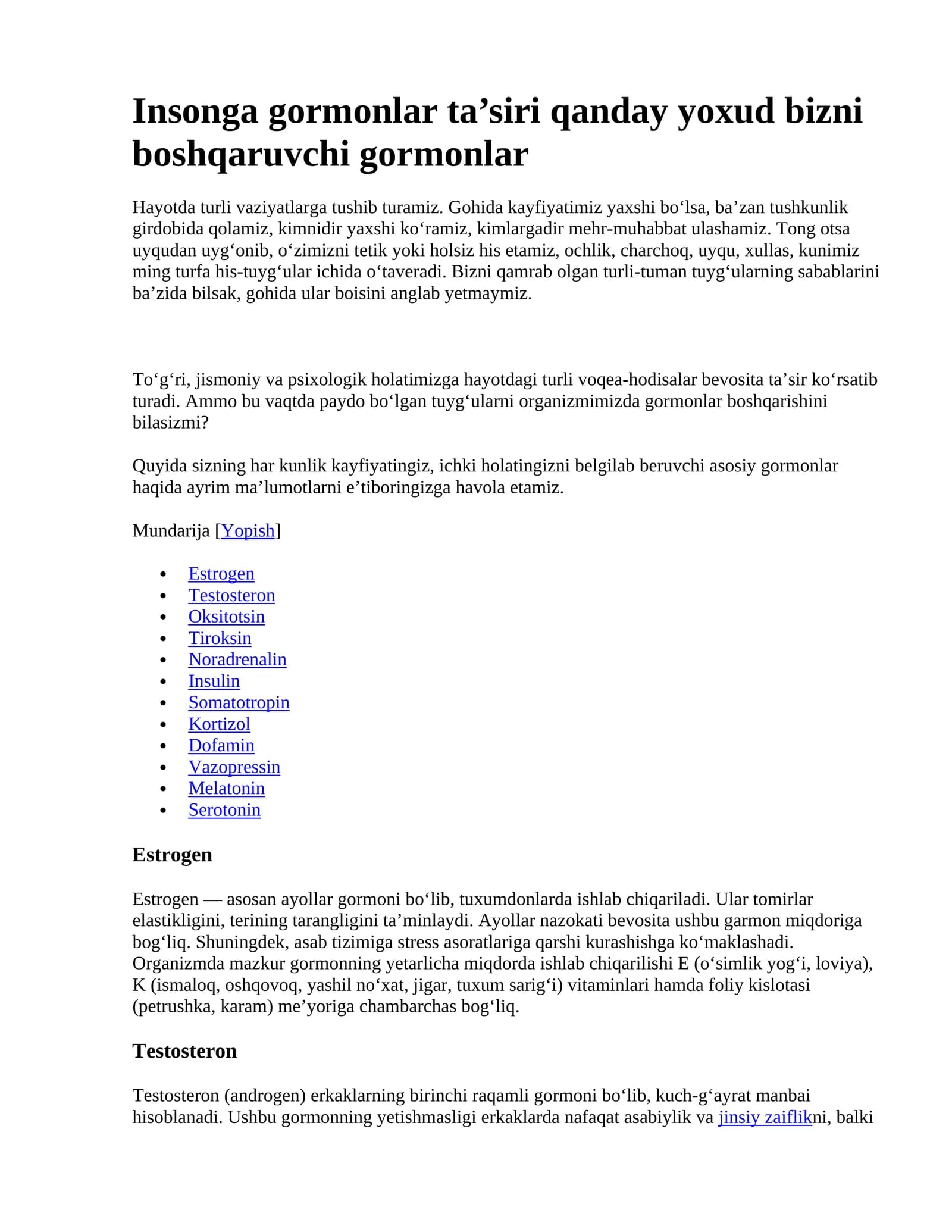 Insonga gormonlar ta’siri
