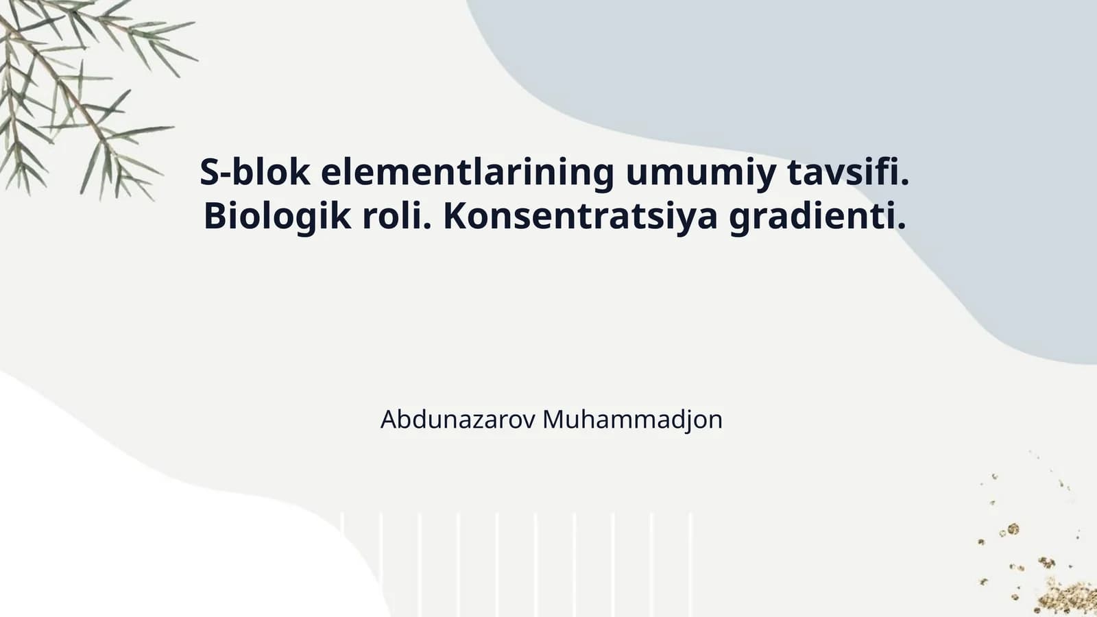 S-blok elementlarining umumiy tavsifi. Biologik roli. Konsentratsiya gradienti.