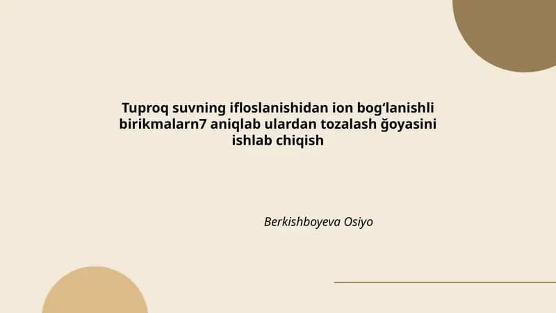Tuproq va yer osti suvlaridagi ion bogʻlanishli birikmalarni aniqlash usullari