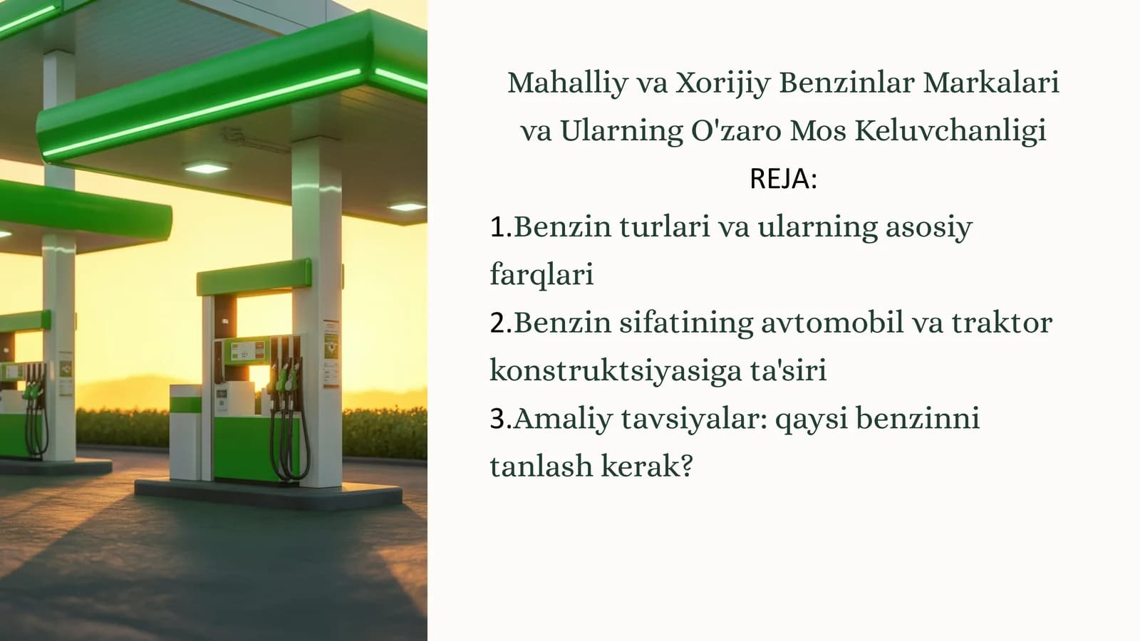 Mahalliy va Xorijiy Benzinlar Markalari va Ularning O'zaro Mos Keluvchanligi