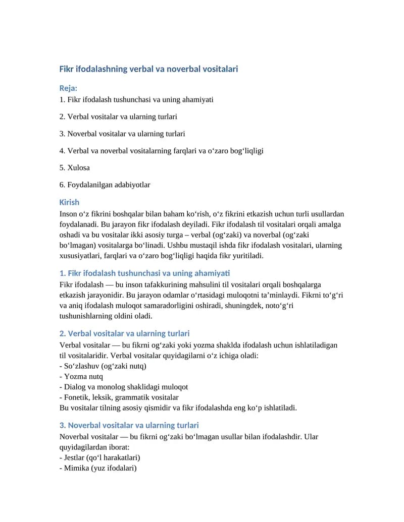 Fikr ifodalashning verbal va noverbal vositalari