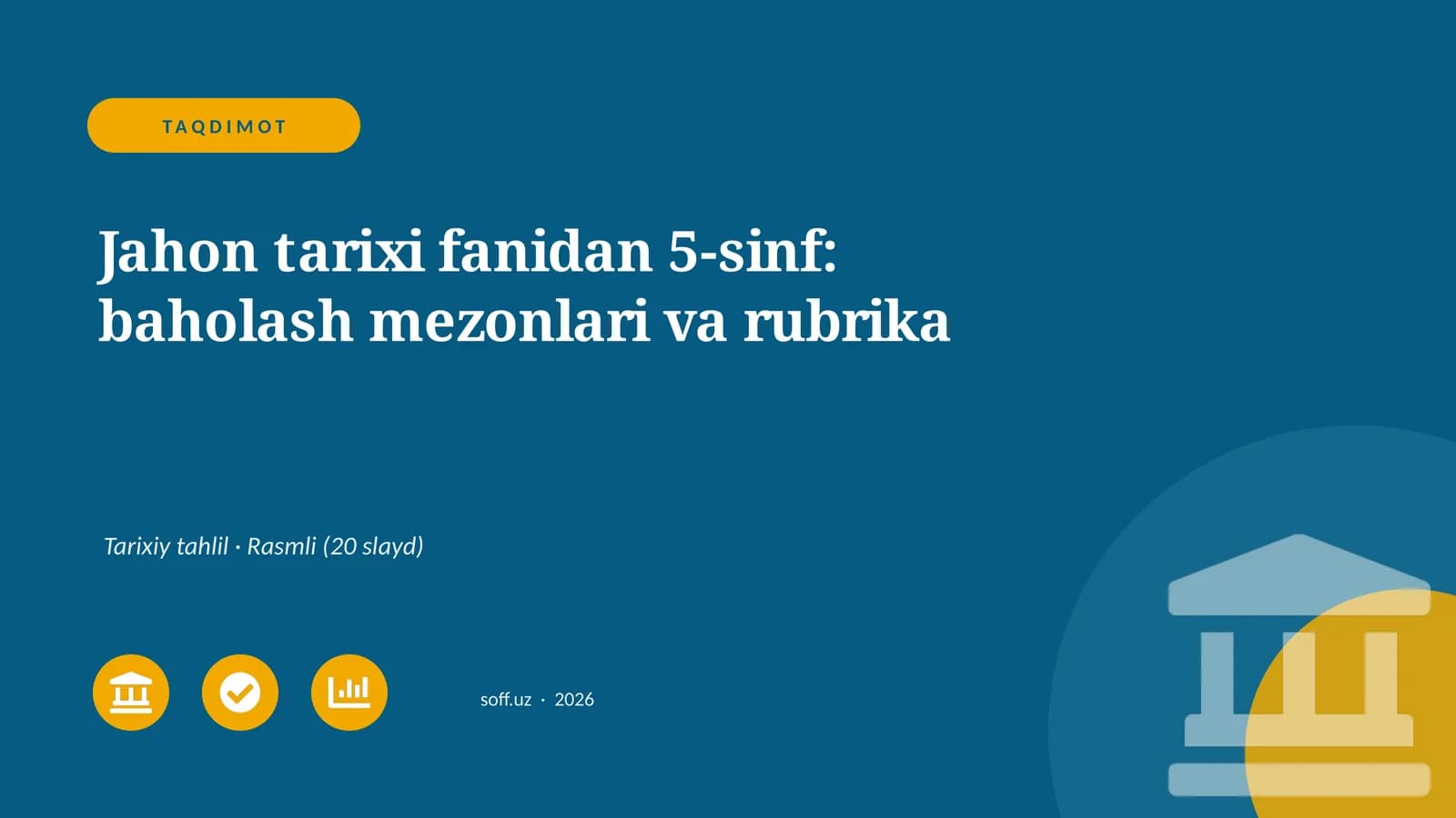 Jahon tarixi fanidan 5-sinf: baholash mezonlari va rubrika