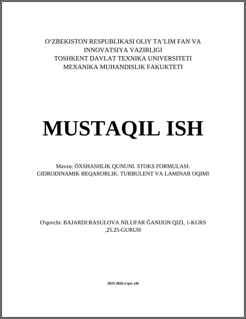 O'xshashlik qonuni va o'lchovli tahlil asoslari