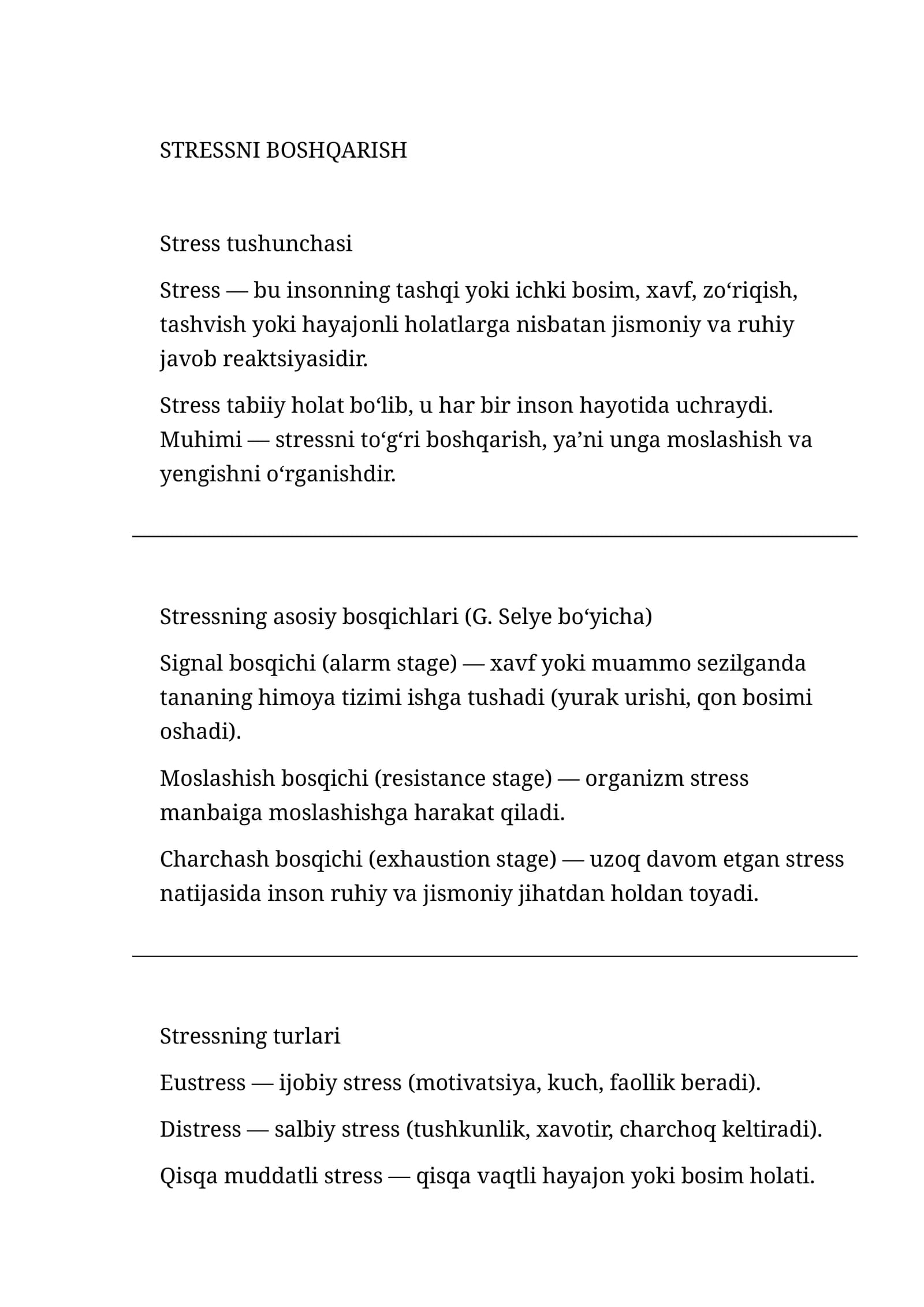 Stressni boshqarish