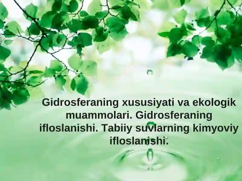 Gidrosferaning xususiyati va ekologik muammolari