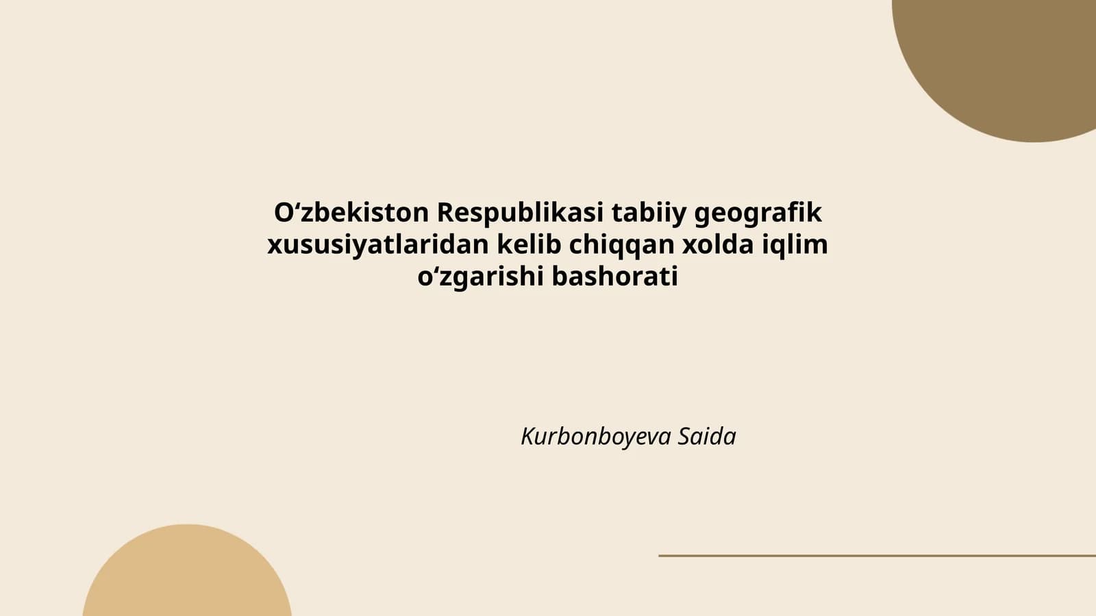 Oʻzbekistonning iqlim xususiyatlariga oid dars