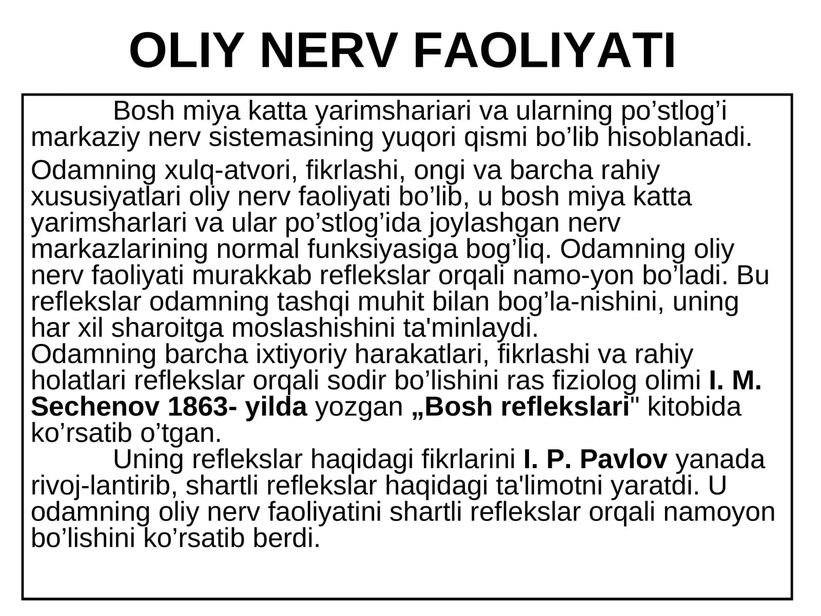 OLIY NERV FAOLIYATI