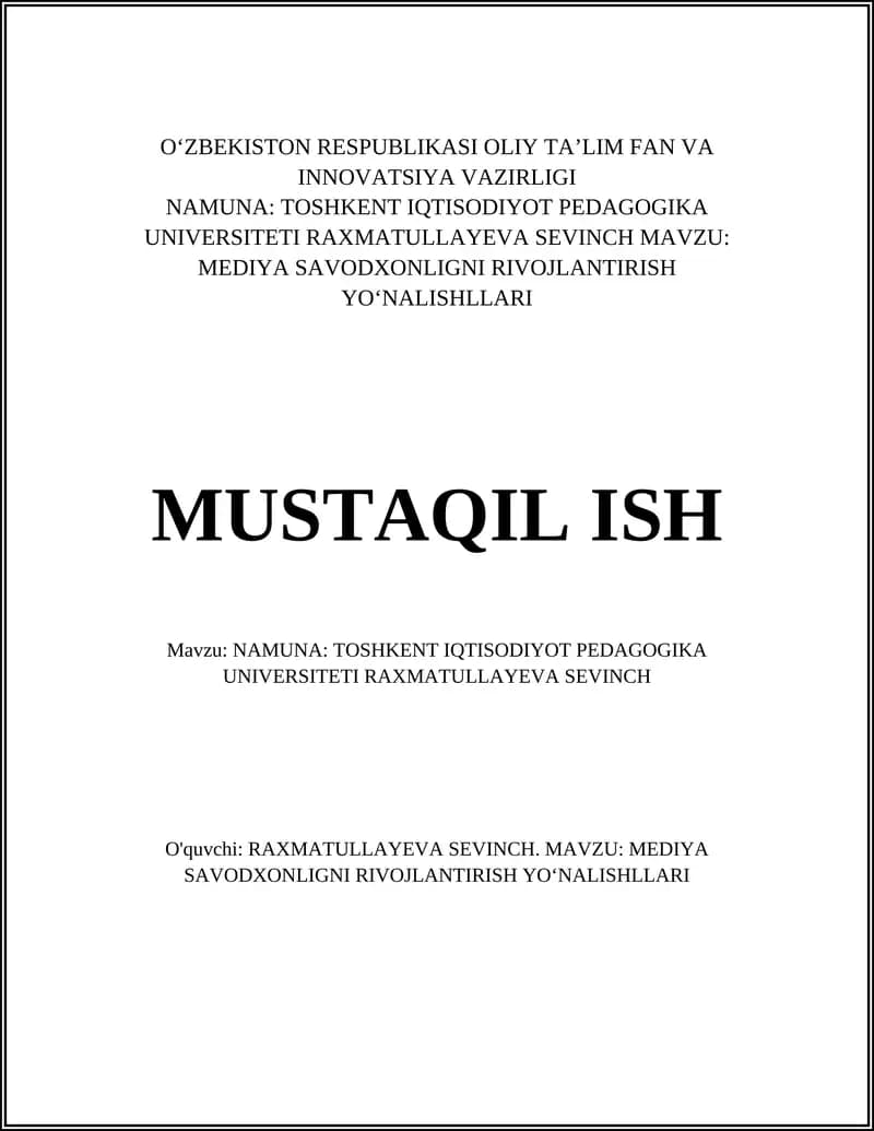 MEDIYA SAVODXONLIGNI RIVOJLANTIRISH YOʻNALISHLLARI