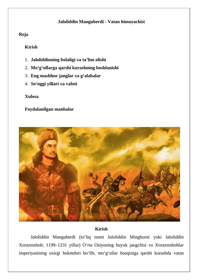 Jaloliddin Manguberdi - Vatan himoyachisi