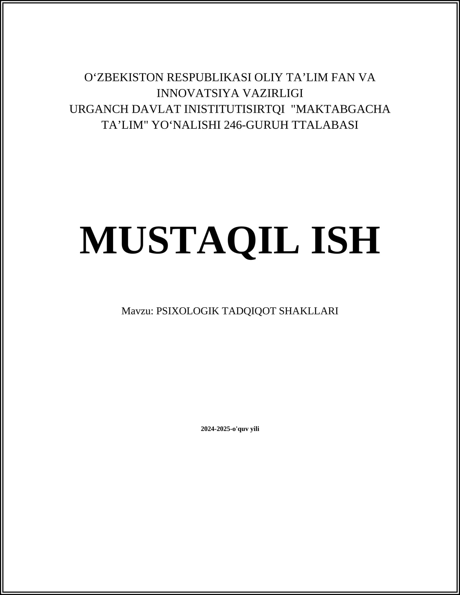 PSIXOLOGIK TADQIQOT SHAKLLARI
