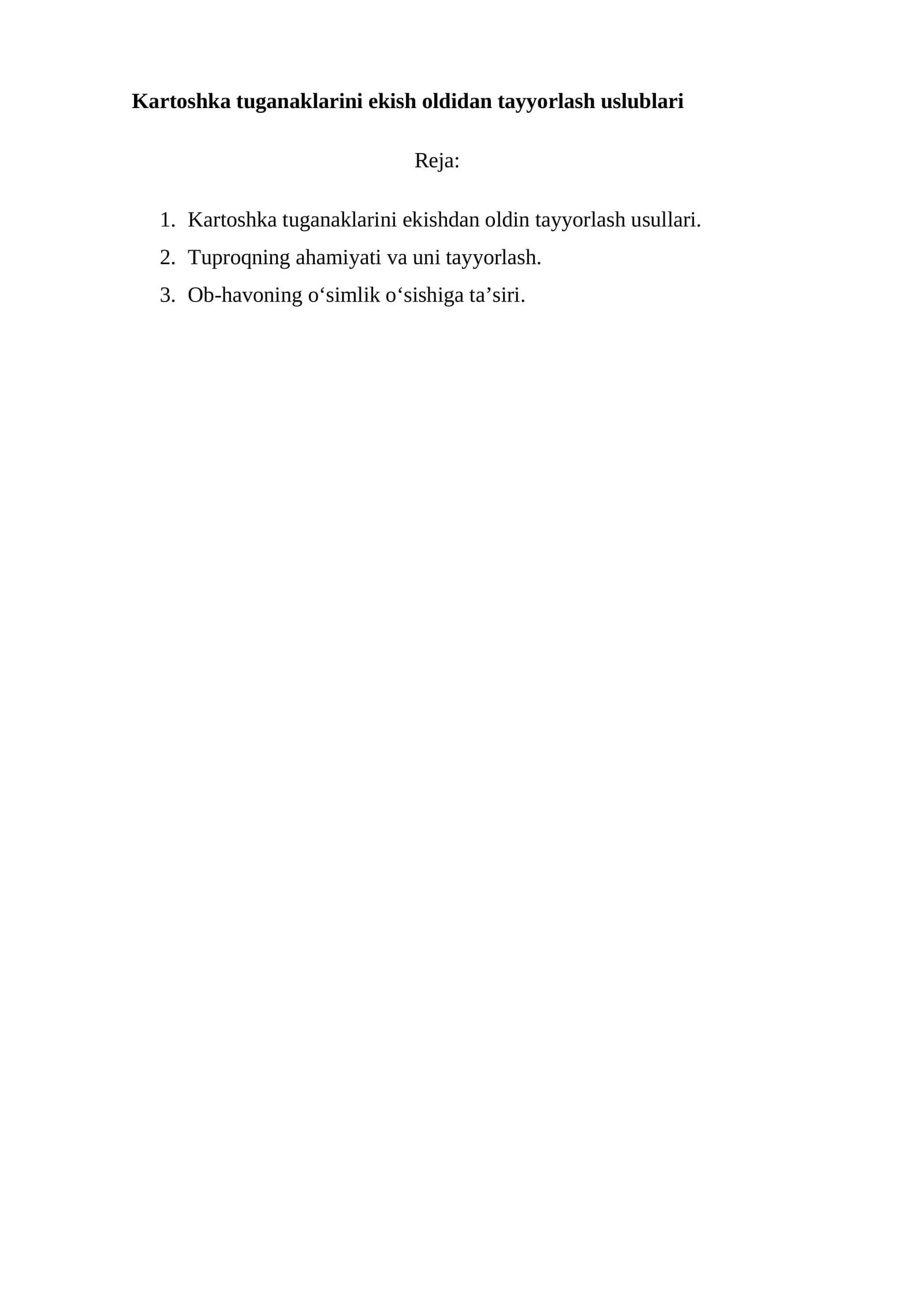 Kartoshka tuganaklarini ekish oldidan tayyorlash uslublari